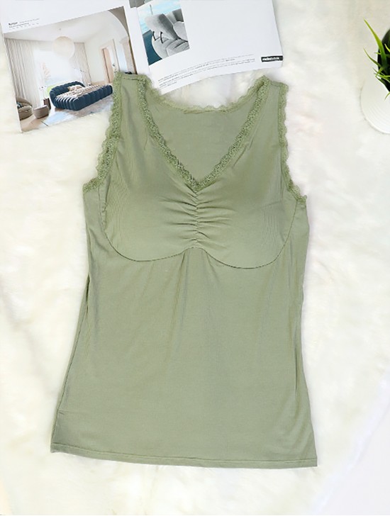 Lace Tank Top W/ Padded Chest Support 